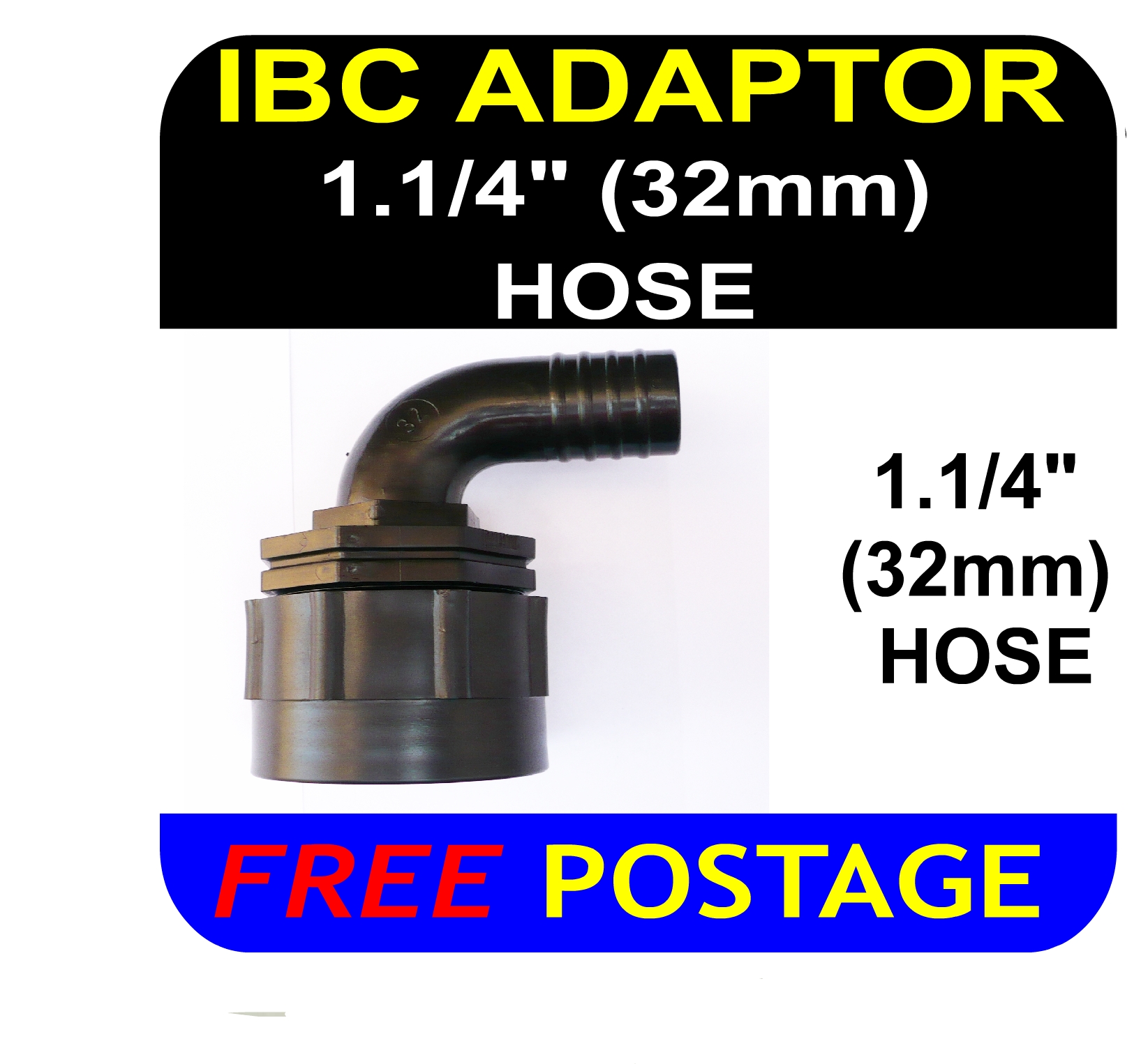 IBC ADAPTER (2" S6060mm) to 1.1/4"" (32mm) Angled HOSE Garden Water Butt